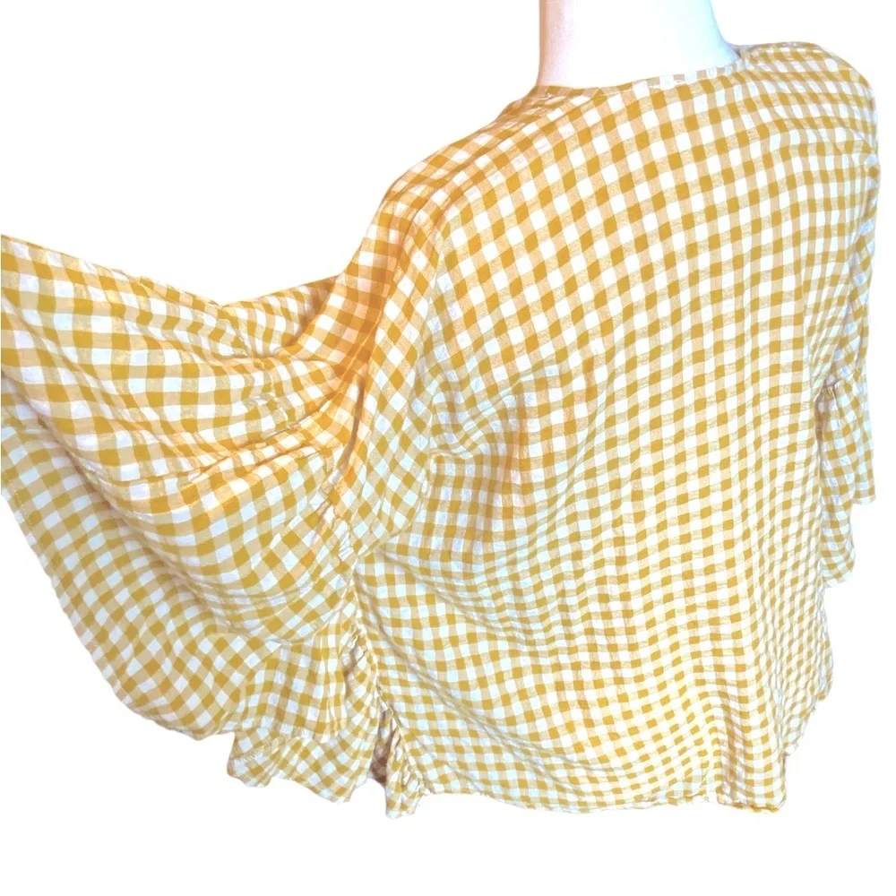 Yellow Gingham Women's Kimono Cardigan - Picture 2 of 3